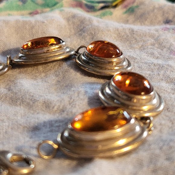 Vintage Sterling Silver Amber Bracelet 8"  22.7g Beautiful signed IMI - Picture 4 of 6